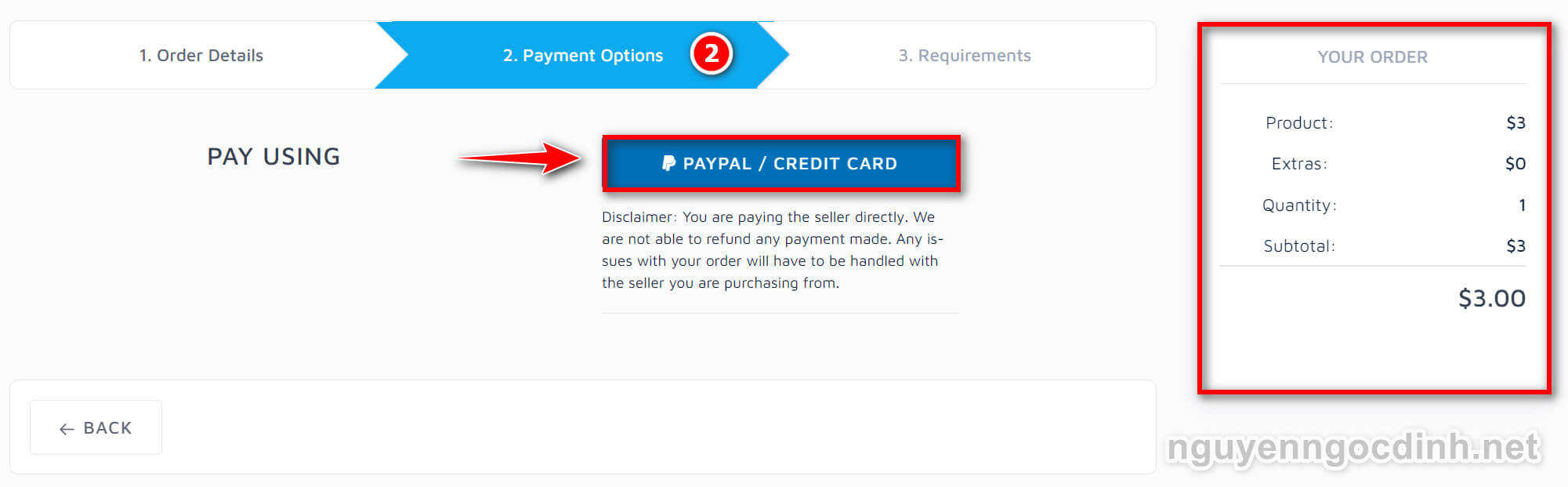 Tiến hành bước thanh toán bằng Paypal/Visa
